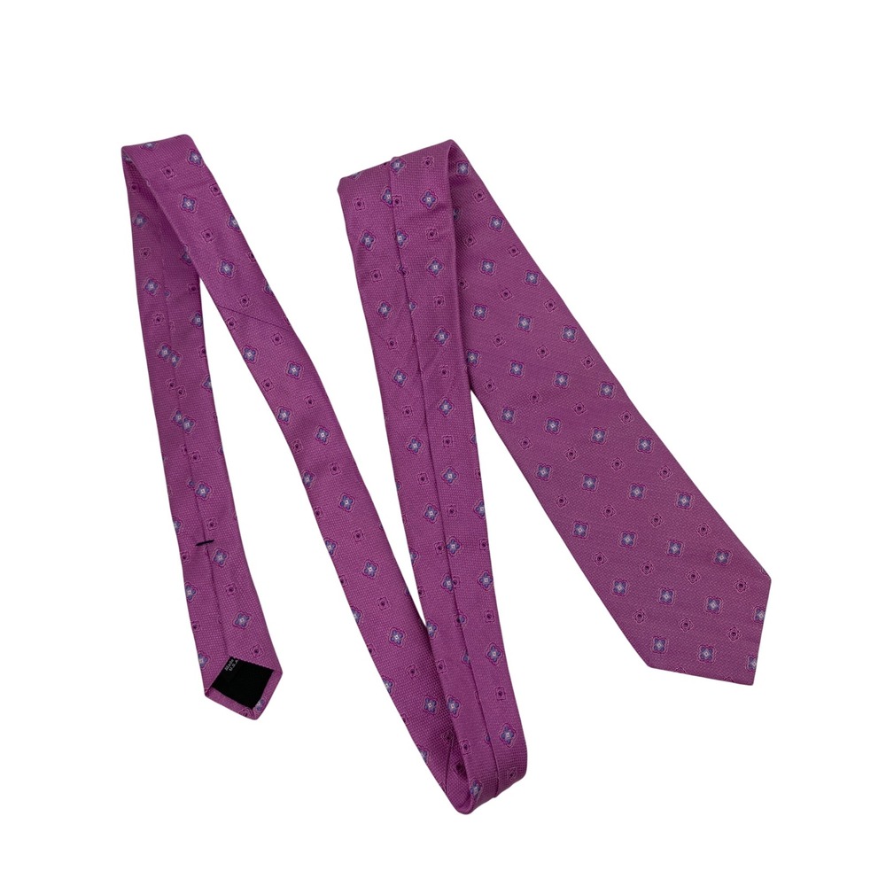 Nordstrom Mens Shop Necktie Mens OS Purple Silk Geometric Medallion 60"X3"